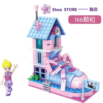 

614pcs 4pcs/set Compatible City Garden Girl Assembling Building Block Candy Store Children Oxyphylla Toys City Bricks For Kids