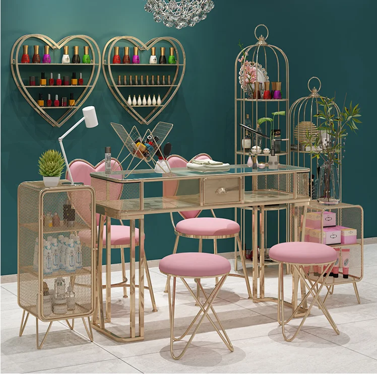 Economic double manicure table and chair set simple modern iron net red manicure table single