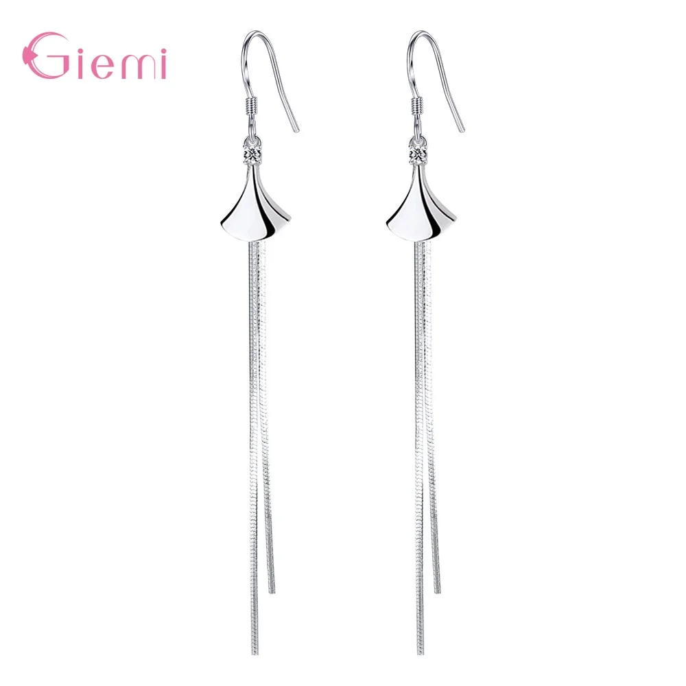 Long Chain Small Skirt Pattern Tassel Dangle Earring For Women Girls Wedding Party 925 Silver  Drop Earring Fine Jewelry