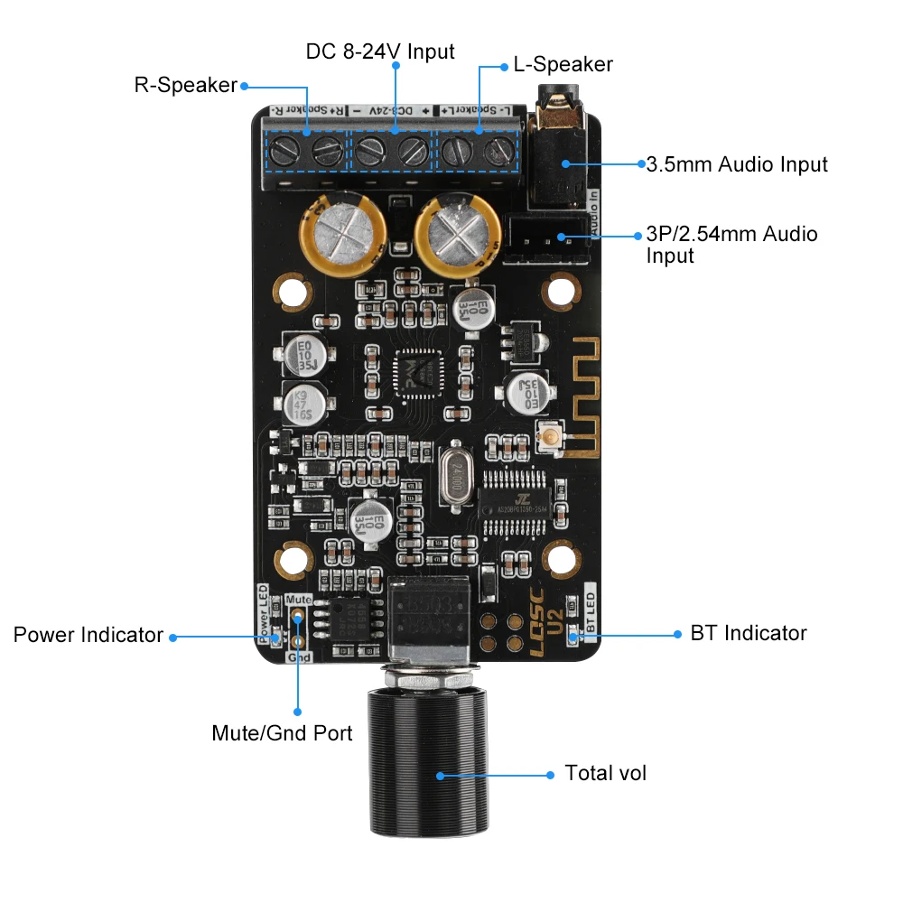 Placa Amplificadora de Potência Estéreo Bluetooth 5.0 Amplificador de Som Áudio para Amp Speaker Faça Você Mesmo dc 12v24v 15w x 2.0 Aiyima-pam8620 - Image 4