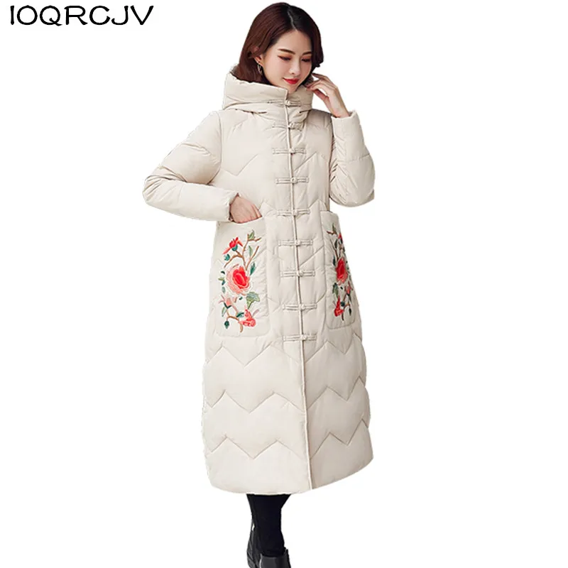

2019 Winter New Jacket Women Hooded Parka Long Coats embroidery Cotton Padded Jackets Female Parkas Warm Thicken Outerwear R1034