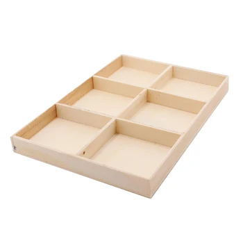 

6-Grid Wooden Tray Organizer Desk Compartments Chest Drawer Divider Key Organizer Box for Home Office
