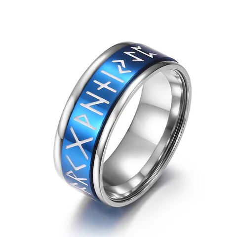 Viking Runes Stainless Steel Rings For Men 8mm Wedding Band Rotatable luminous Rings Jewelry Gift