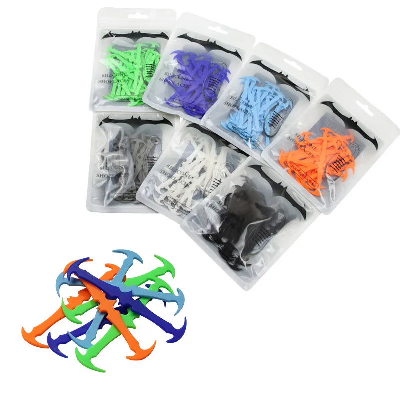 New 1 Set 16 Roots Men Metal Lock Lacing Elastic Without Necktie Lace Adult Children Fashion Not Tie Laces Sports Lace Bat Shape