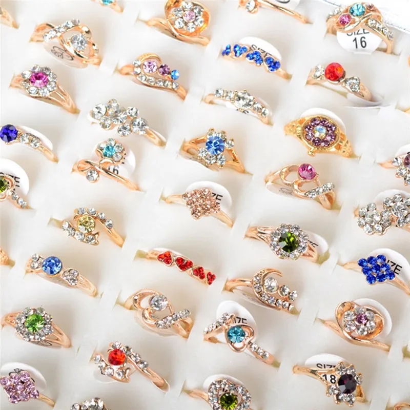 10 Styles Shiny Cute Crystal Animals Flowers Rings for Kids Women Mixed 10Pcs Lots Colorful Rings Jewelry