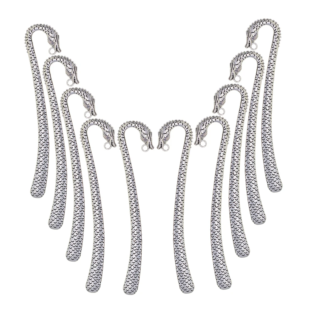 Pack of 10PCS Silver Metal Beading Bookmarks Blanks Bulk with Hook Dragon Bookmarks Making Kit Accessories