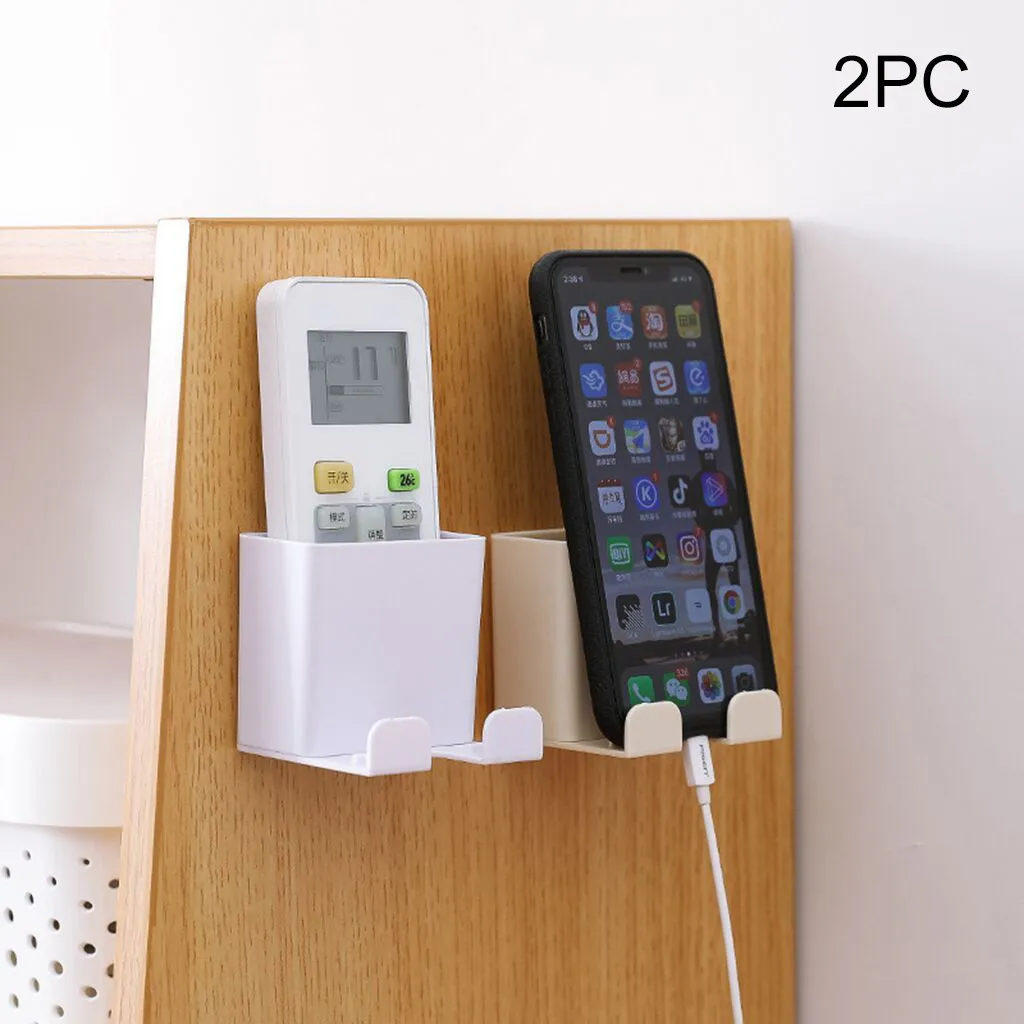 

2PCS Remote Control Shelf Free Punch Wall Hanging Rack Remote Control Stand Container Shelf Home Bedroom Storage Box Organizer
