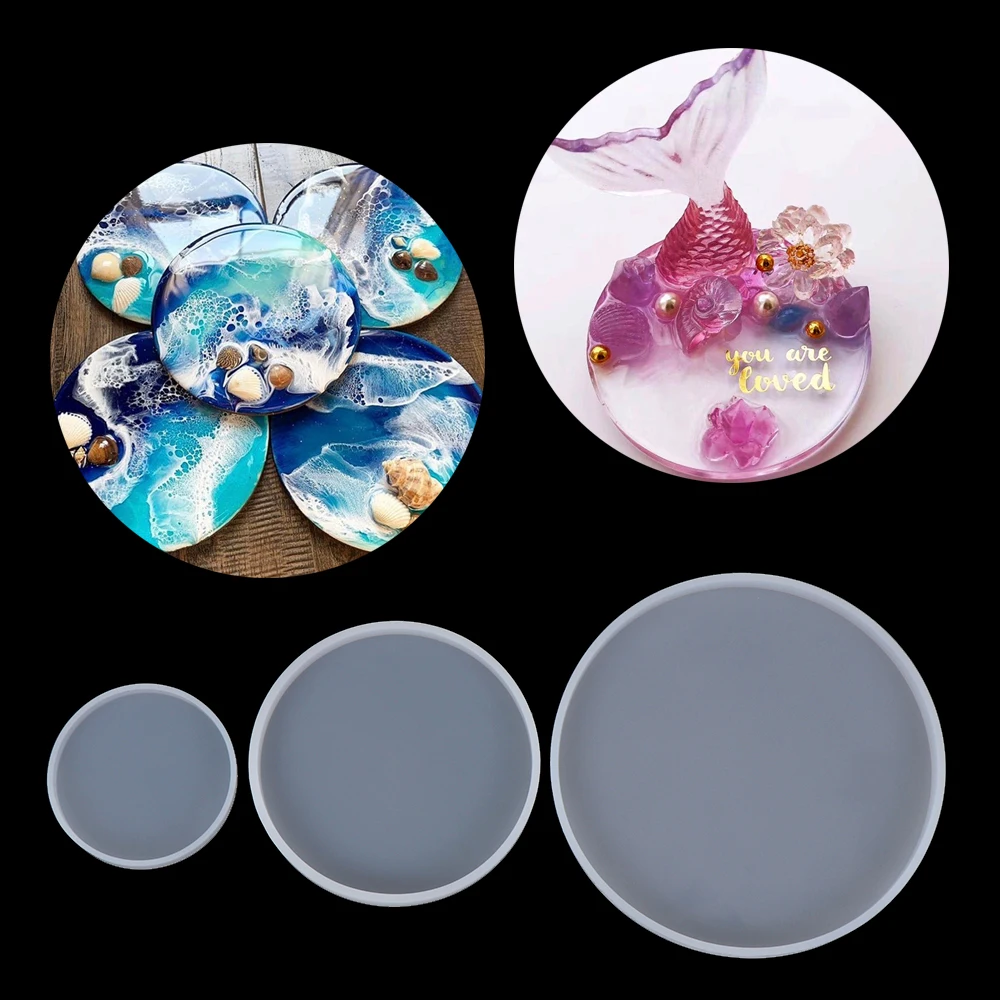 DIY Transparent Fluid Arts Round Coaster Resin Casting Molds Silicone Epoxy Jewelry Pendant Agate Making Mould Tool | Дом и сад