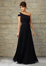 

New Elegant A-Line Long One Shoulder Black Chiffon Bridesmaid Dress Cap Sleeve Prom Gown Sleeveless Vestido De F1019