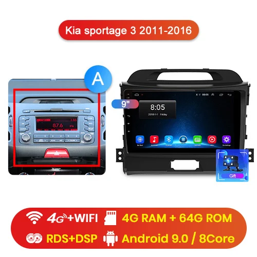 Junsun 4G+ 64G Android 9,0 для Kia sportage 3 4 2010 2011- Авто 2 din автомагнитола стерео плеер Bluetooth gps Нет 2din dvd - Цвет: WIFI-4G 4-64GB-A