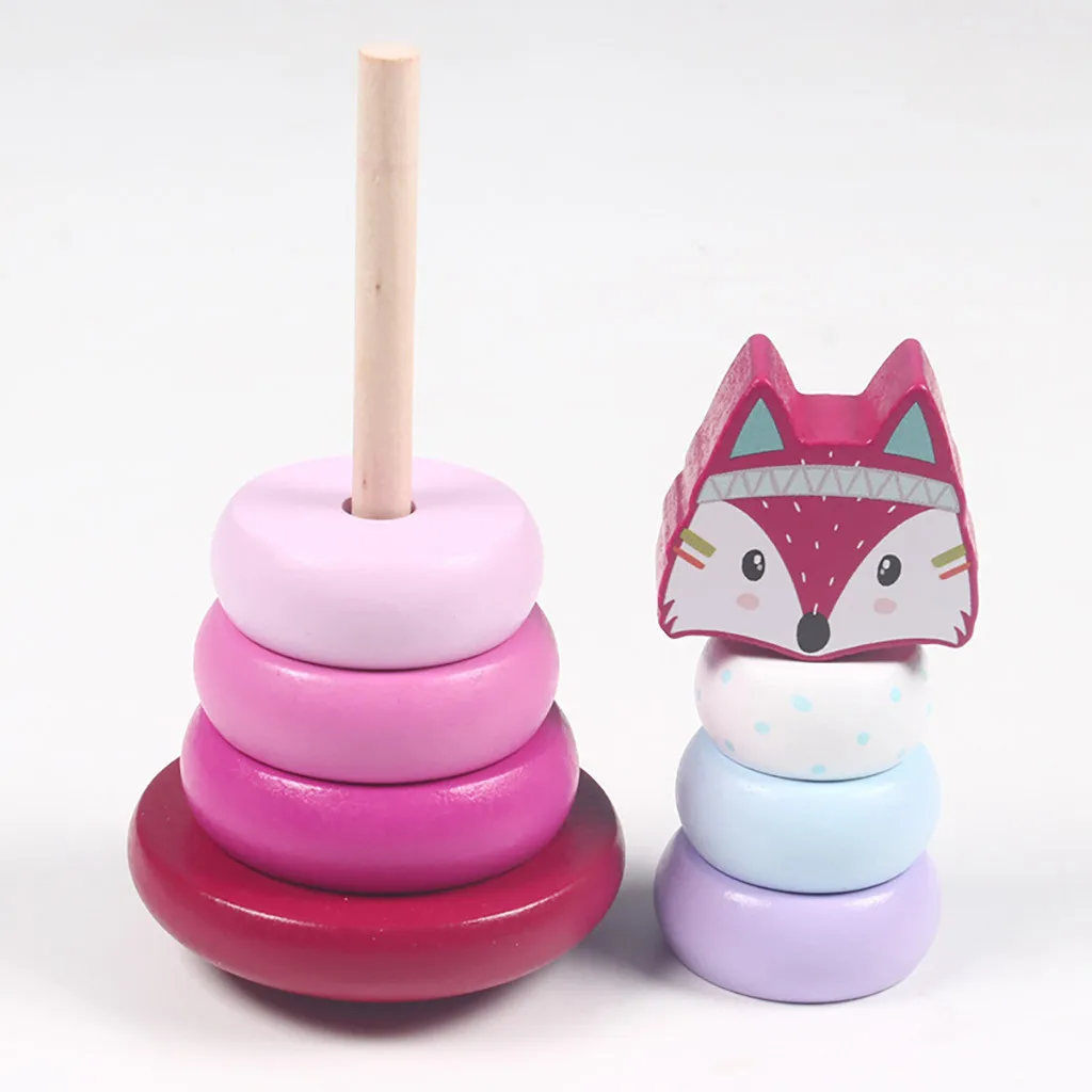 Montessori Kid Education Funny Toys Wooden Rainbow Tower Colorful Rings Stacked Toys For Boy Girl Kids Baby Children Gift