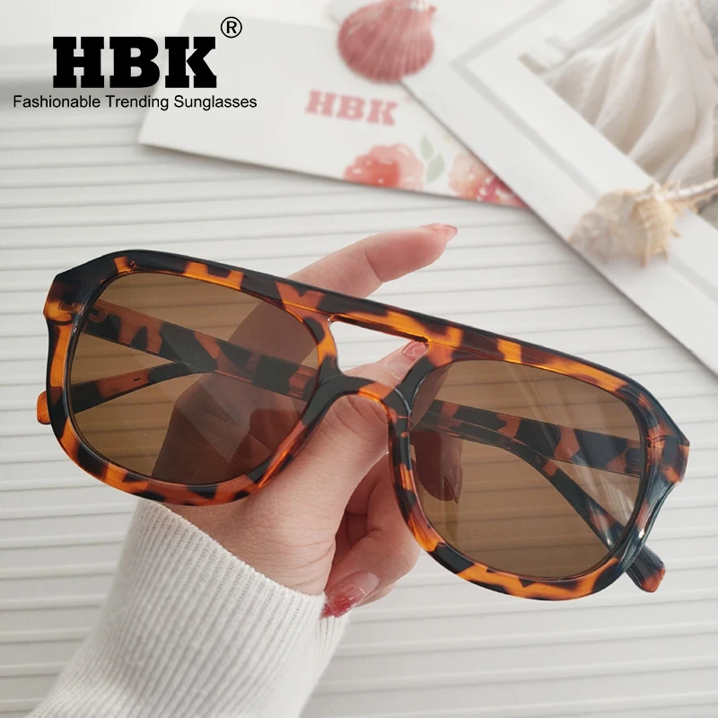 

HBK Vintage Double Bridges Round Sunglasses Women Fashion Jelly Color Eyewear Trending Men Leopard Tea Sun Glasses Shades UV400