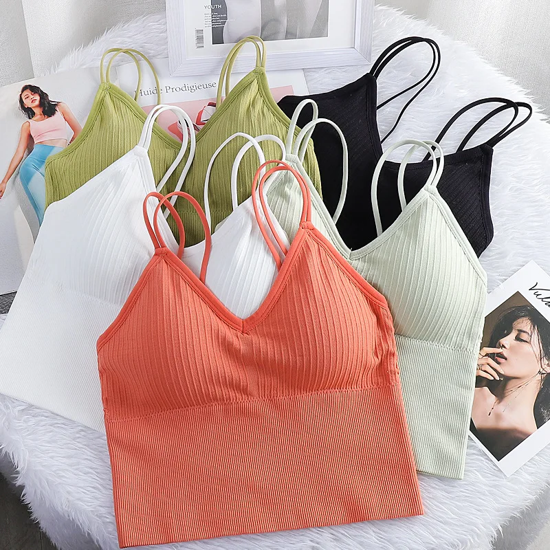 Women's Sexy Seamless Crop Tops Sports Bra Tube Top Camisole With Removable Padded Underwear Female Tank Top