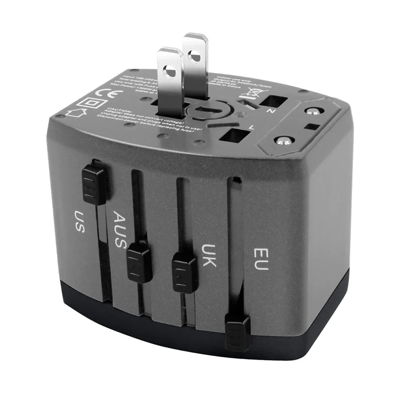 Black-grey 1 шт. универсальный международный адаптер для путешествий 5 в 3,4 а 4 usb-порта-универсальный сетевой адаптер для США/ЕС/Австралии/Великобритании - Цвет: Black-grey