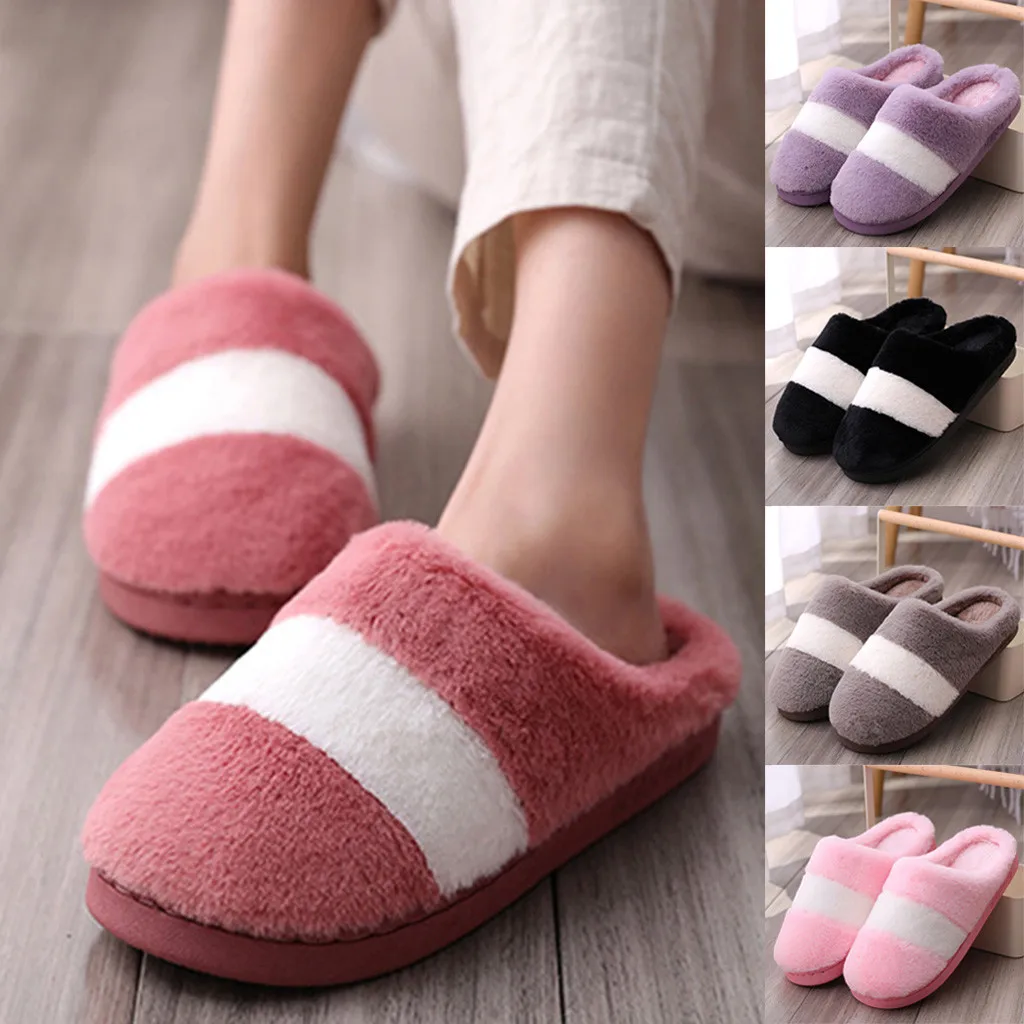 Color matching wool unisex cotton slippers Non-slip solid color indoor flat heel Slippers Breathable Sweat-Absorbing Slippers