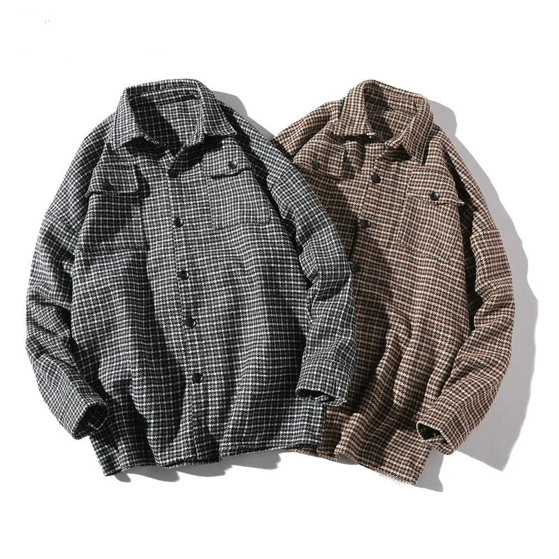 

2019 Plaid Men Shirt Autumn Cotton Retro Lapel Shirt Man Korean Chic Casual Streetwear Mens Shirts Hip Hop Long Sleeve Shirt