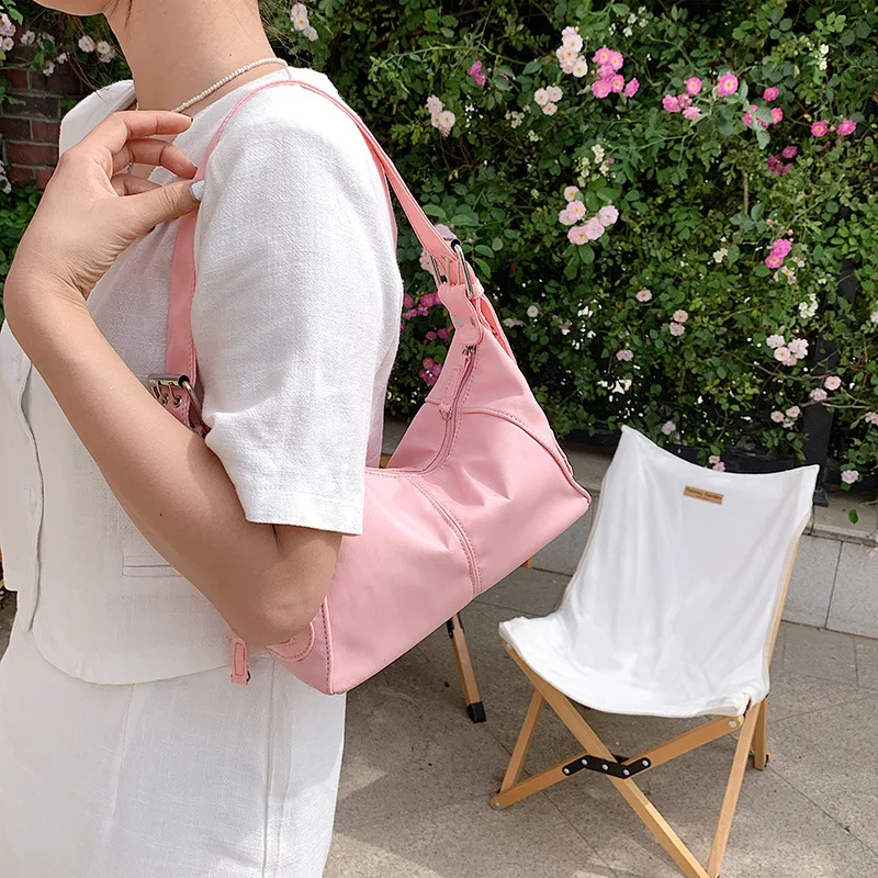 Solid Color Oxford Cloth Shoulder Bags Women Zipper Underarm Bag Elegant Ladies Shopping Top-handle Handbags Hot Sale