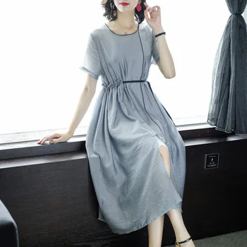 

2020 Summer New Loose Large Middle Aged Women Vintage Maxi Dresses Short Sleeve Fashion Casual Plaid Ladies Vestidos Elegantes