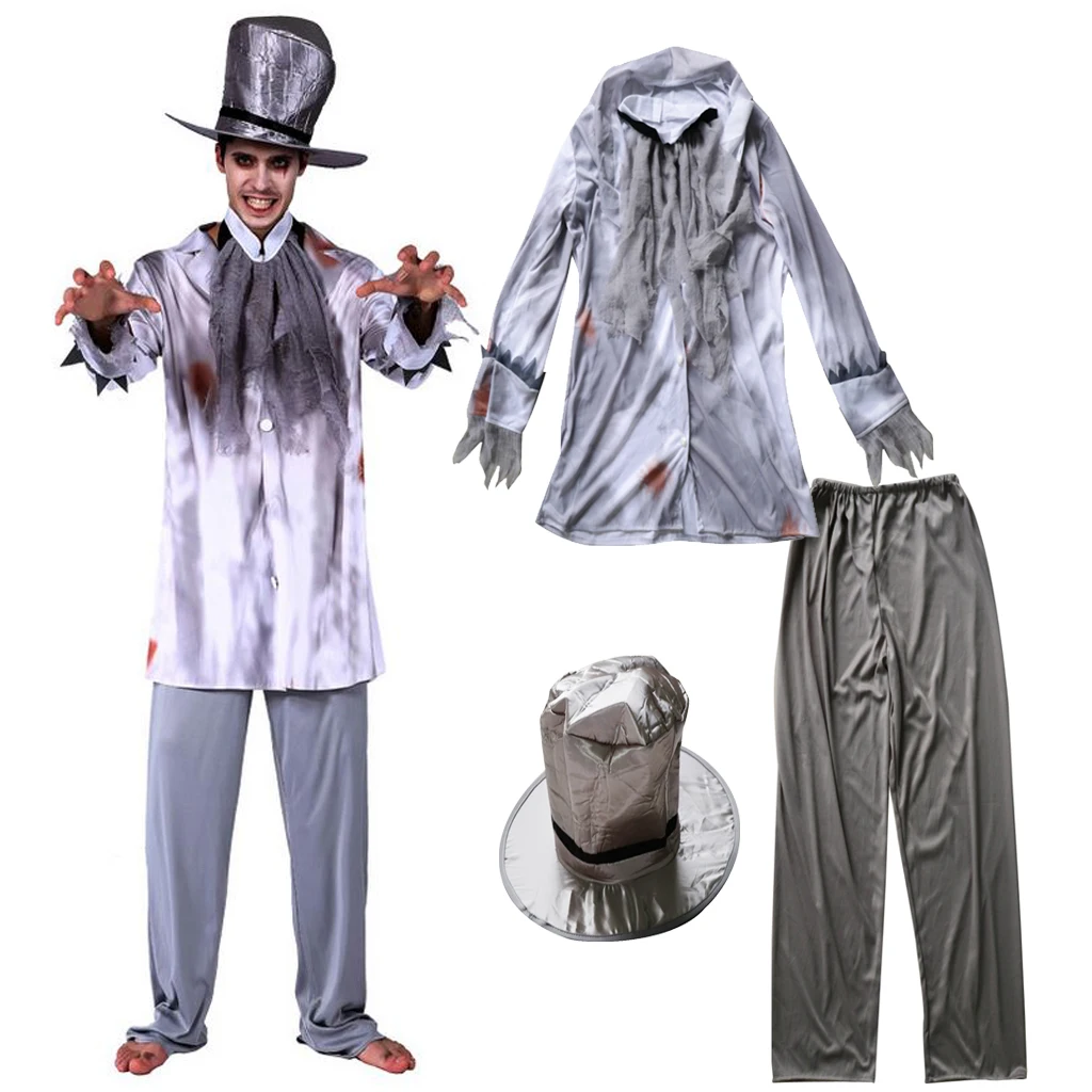 Bloody Zombie Dead Senor Mens Costume with Hat Halloween Cosplay Fancy Dress