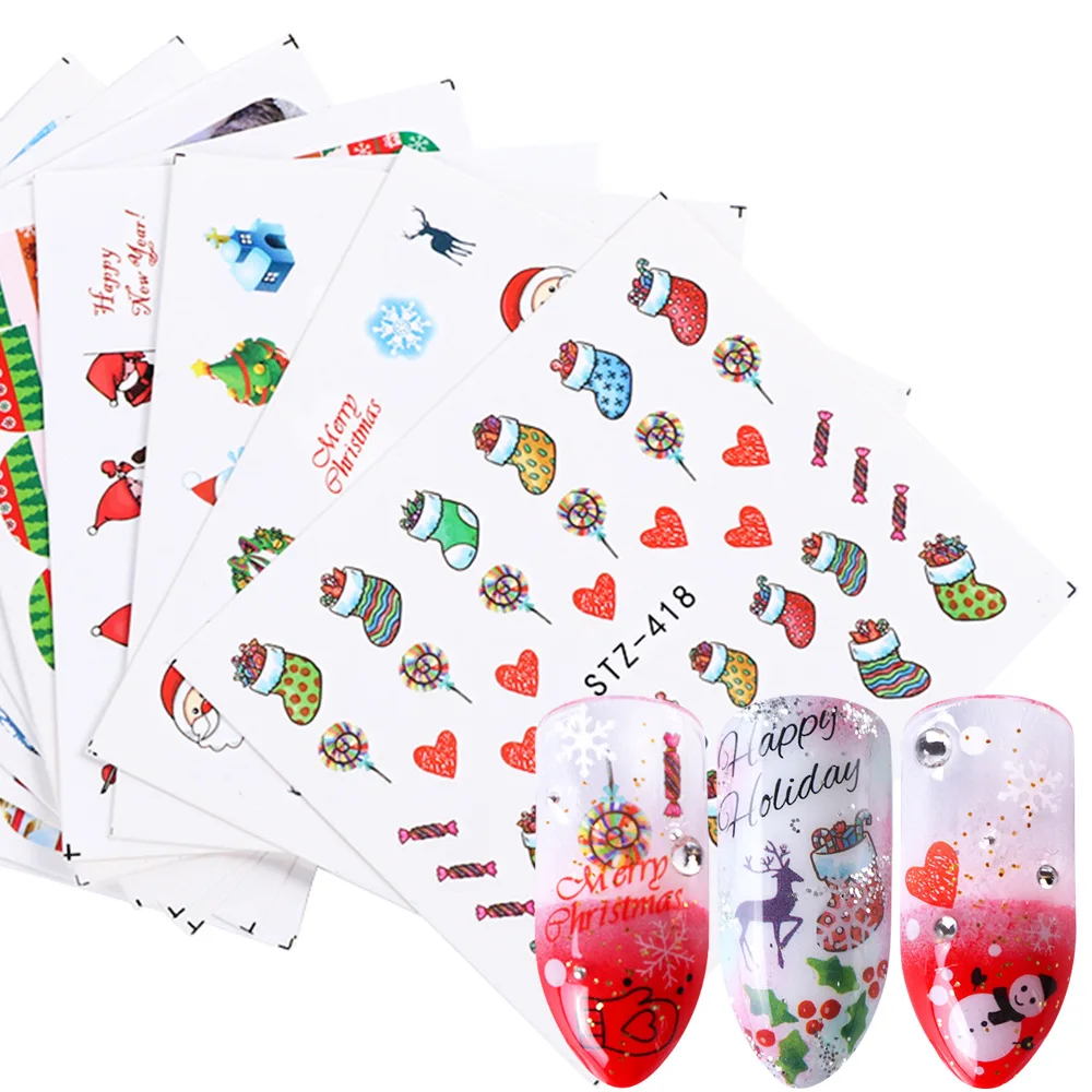 

Nail Art Sticker Elk Snowman Tree Old Man Snowflake Starry Sky Christmas Pattern Design Nail Art Watermark Sticker 1pcs
