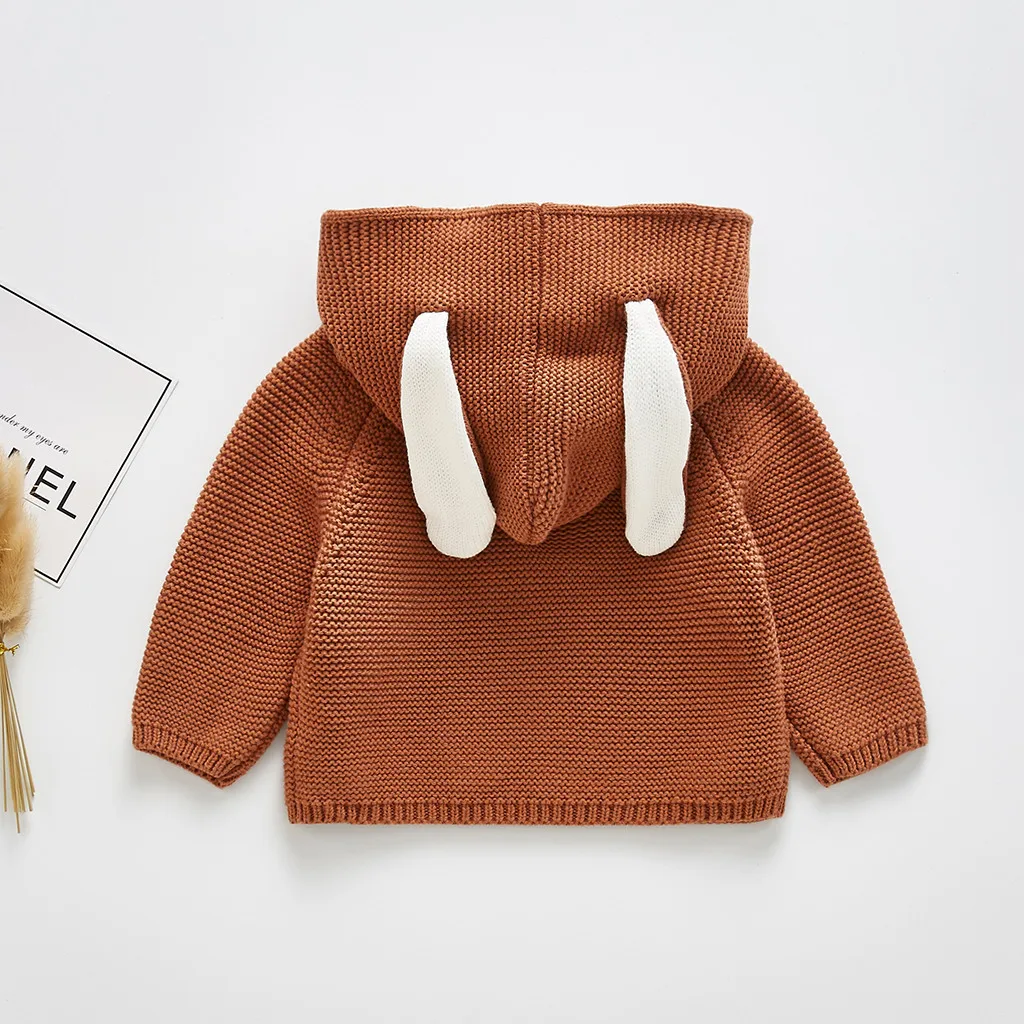 Теплый свитер с капюшоном и кроликом для маленьких мальчиков и девочек, вязаные топы, Прямая поставка#4