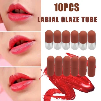 

10pcs 4.5g Portable Professional Mini Capsule Tube Transparent Red Lip Gloss Tube Lip Glaze Tube Refillable Bottles Tools