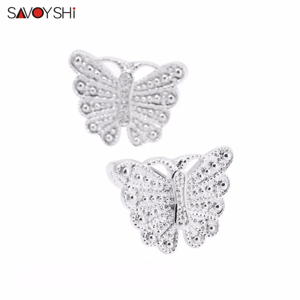 Silver Cufflinks SAVOYSHI модные запонки в форме бабочки для мужской рубашки аксессуары манжеты пуговицы высокое качество серебро Животное Запонки ссылка брендовые ювелирные изделия - Окраска металла: Silver Cufflinks