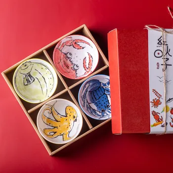 

Japanese Ceramic Tableware Set Gift Box Rice Soup Noodle Salad Bowl Seasoning Small Bowl Hand-painted Underglaze Candy Bowl