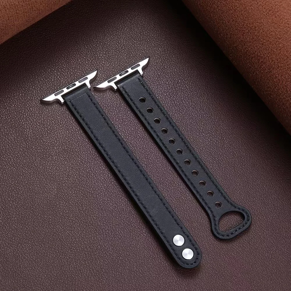 For apple watch 7 41mm 45mm band series 6 5 4 40mm 44mm slim leather strap for iwatch se 3 38mm 42mm bracelet women 