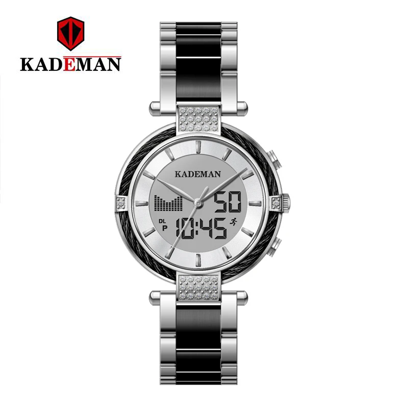 K9080-SB-W-SB Kademan, новинка, K9080, элегантные кварцевые и цифровые женские часы, ЖК-экран, Relogio Feminno, Роскошные, бизнес стиль, модные, водонепроницаемые - Цвет: K9080-SB-W-SB