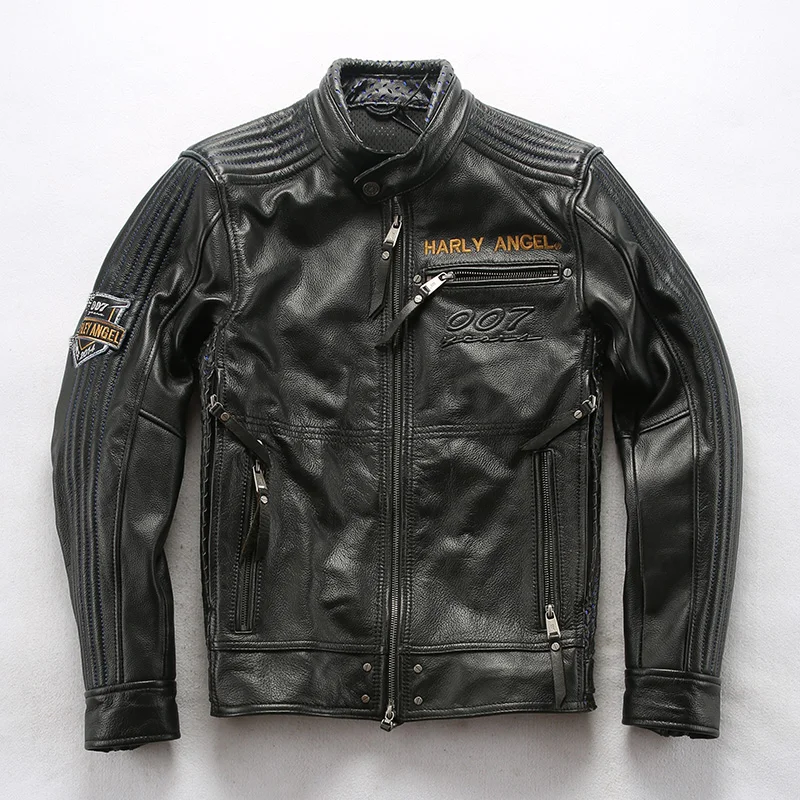 

HARLEY ANGEL 2019 New Men Genuine Motorcycle Leather Jacket Fashion Embroidery eagle Thick cowhide Biker Jackets Winter Coats