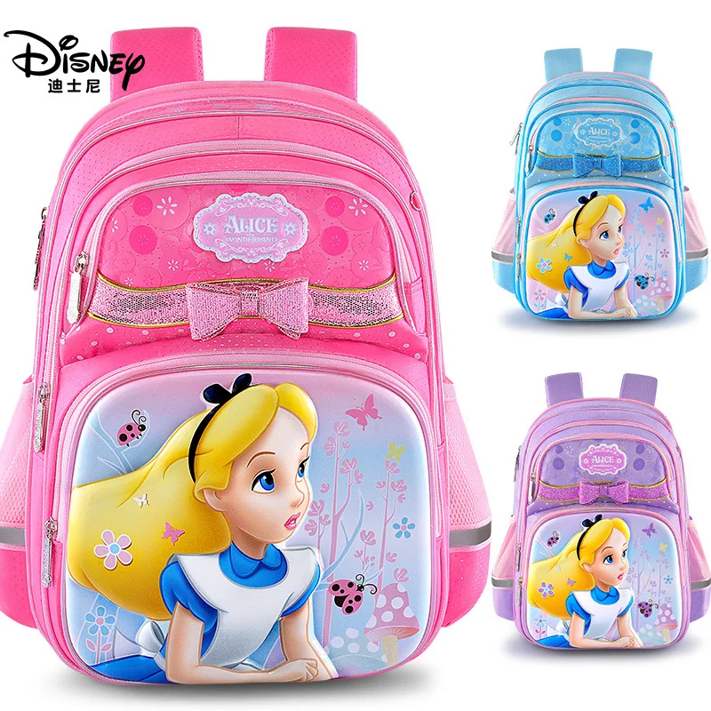 

2019 New Disney Children's Schoolbag Alice Princess Elementary School For Girls Offload Waterproof Lightweight Rose Red Backpack