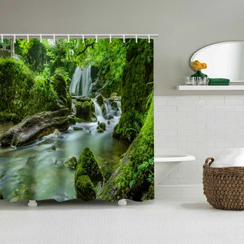 

Green landscape shower curtain bathroom partition curtain waterproof printing bathroom curtain curtains in multiple sizes