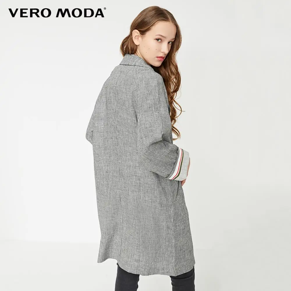 Vero Moda женский Винтажный стиль свободный крой плед лацкане Длинный блейзер | 319108531