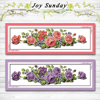 

Long edition roses pink flower painting 14CT 11CT counted cross stitch kits embroidery set Needlework Set chinese cross stitch