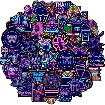

50 PCS Neon Light Sticker Gifts Toys for Teens Waterproof Vinyl Stickers to Laptop Water Bottle Suitcase Party Supplies Decals