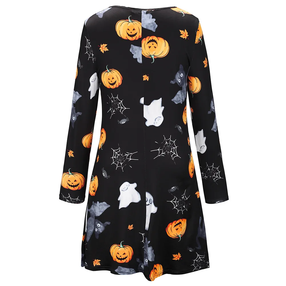 Костюм зомби, женское платье на Хэллоуин, вечерние, Клубные, с длинным рукавом, винтажное платье трапециевидной формы, тыква, привидение, свободное платье, костюм ведьмы