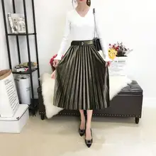 Женская Осенняя зимняя бархатная теплая длинная юбка эластичная лента Высокая талия юбка в складку Женская юбка макси с поясом