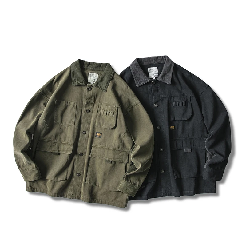 

Autumn Corduroy Jacket Men Fashion Retro Solid Color Casual Multi-pocket Tooling Jacket Man Wild Loose Hip Hop Bomber Jacket