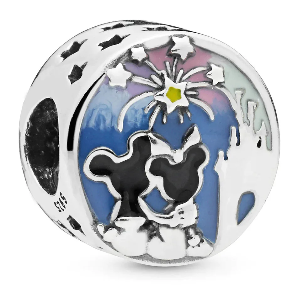 

Authentic 925 Sterling Silver Charm Mickey and Minnie Mouse Fireworks Charm Fit Pandora Bracelet Bangle DIY Jewelry