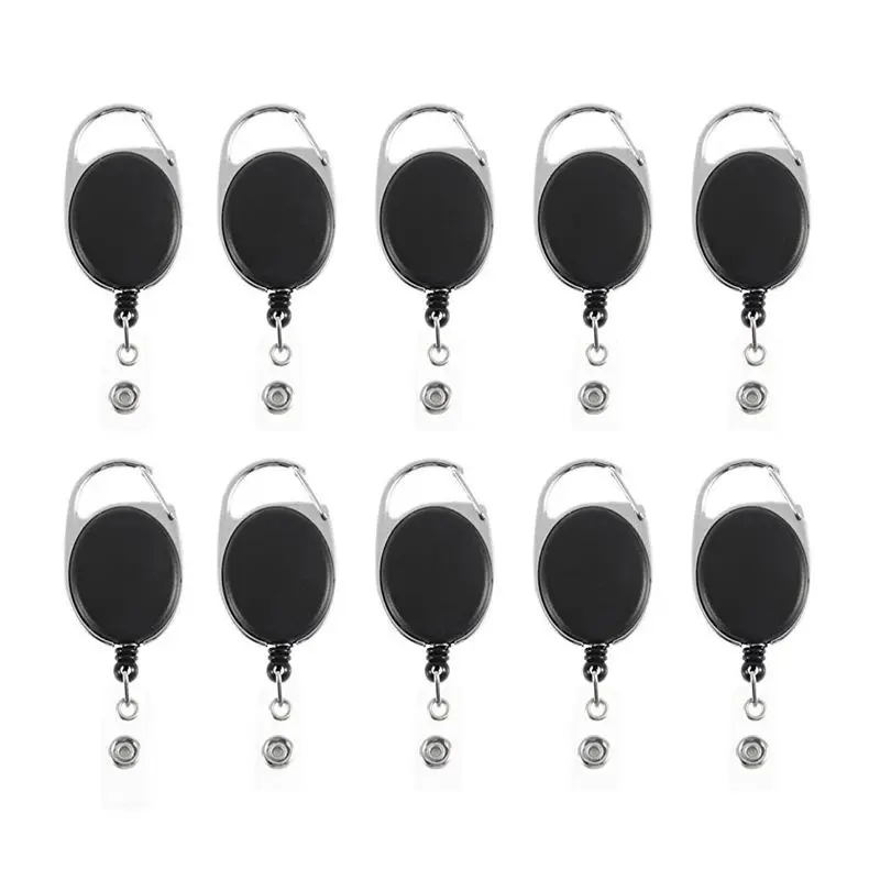 HHO-10pcs выдвижная катушка для бейджа с карабином на ремне и кольцом для ключей для ID карты, брелок для ключей, держатель для бейджа черного цвета