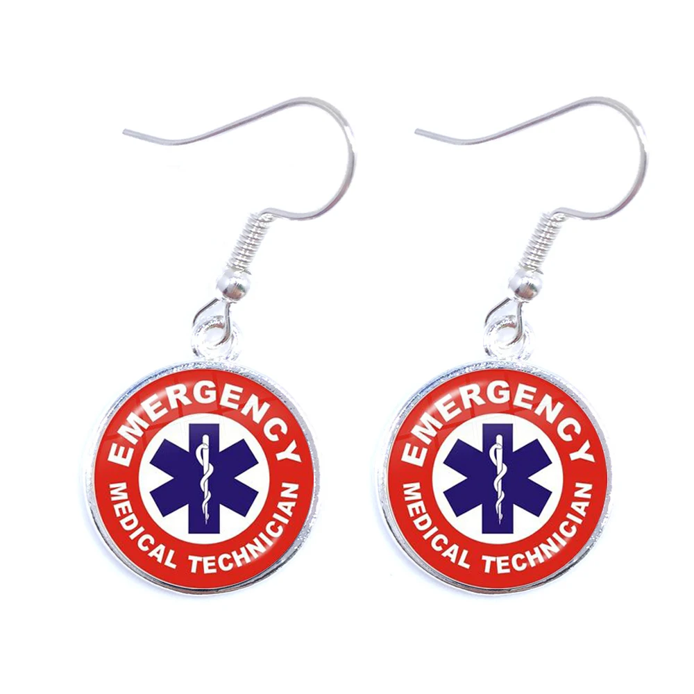EMT Medical Symbol Drop Earrings Emergency Technician Quote Logo Glass Silver-plated For Women Girls Gift | Украшения и