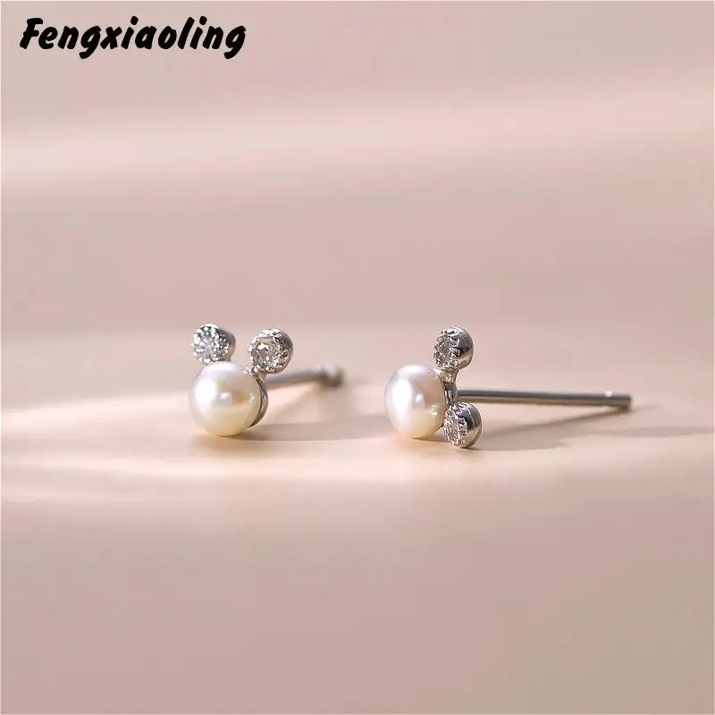 Женские серьги гвоздики из серебра 925 пробы с пресноводным