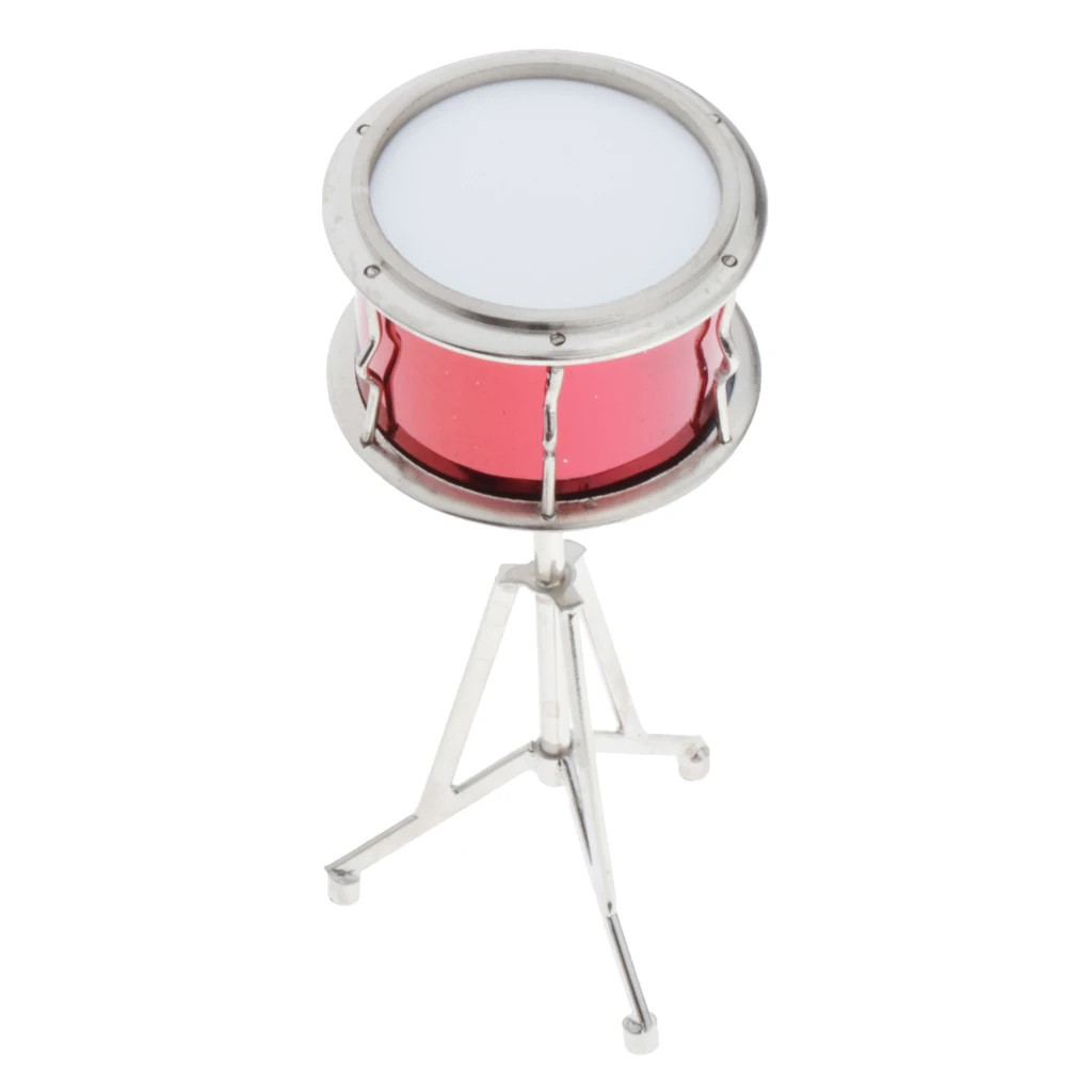 1:6 Scale Dollhouse Metal Snare Drum Model Musical Instruments Kids Toys Red