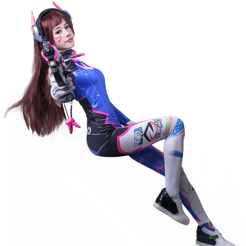 3D печать Overwatch леди D VA костюм для женщин размера плюс Косплей два зентай спандекс