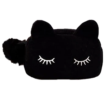 

Kawaii Cute Cartoon Cat Velvet Solid Color Makeup Bags Cat Design Cosmetic Make Up Organizer Bag Women Bag Cosmetics Necessaries