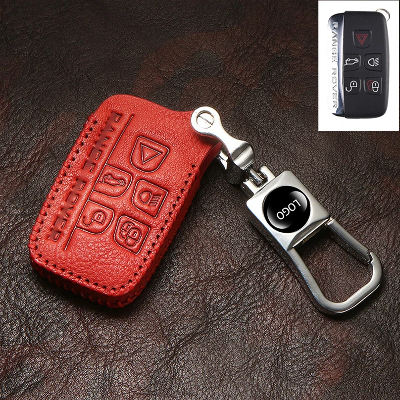 Red Кожаный чехол для ключей от автомобиля, чехол для ключей для Land Rover Range Rover Sport Evoque Freelander 2, держатель для пульта дистанционного управления, автомобильные аксессуары - Название цвета: Red