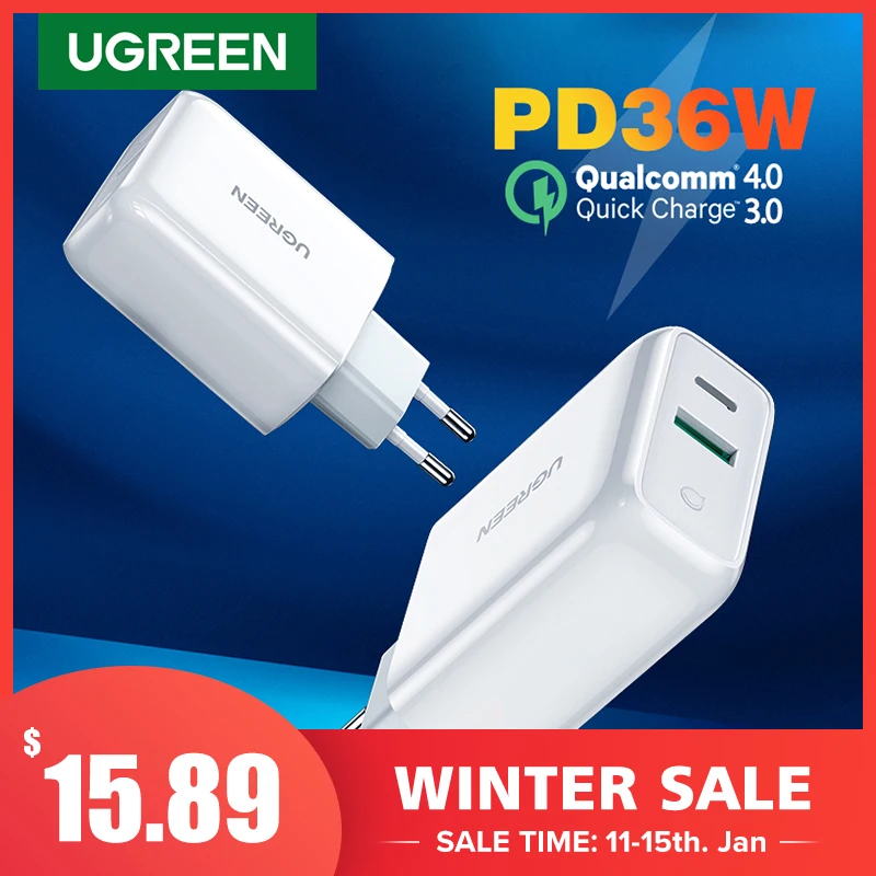 Устройство для быстрой зарядки Ugreen 36 Вт USB 3 0 4 PD зарядное устройство QC iPhone 12X8