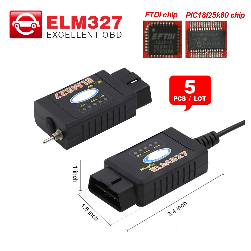 5pcs/lot Elm327 Usb Bluetooth Ftdi Chip With Switch Elm 327 For Ford Hs