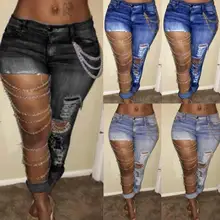 

80% Hot Sales!!Fashion Women Jeans Mid Rise Exaggerated Ripped Holes Skinny Pencil Pants Trousers for Daily Wear